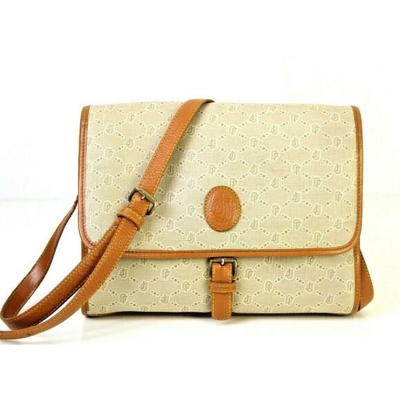 JOE LEATHER HANDBAG Handbags - VTG JOE LEATHER HANDBAG SIGNATURE PVC BROWN LEATHER XBODY BAG SHOULDER BAG PURSE